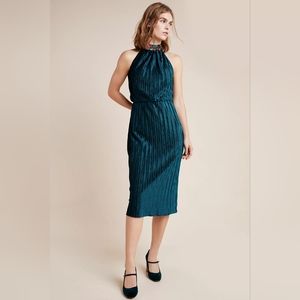 Anthropologie Shoshanna Denise Teal Velvet Midi Dress 10P